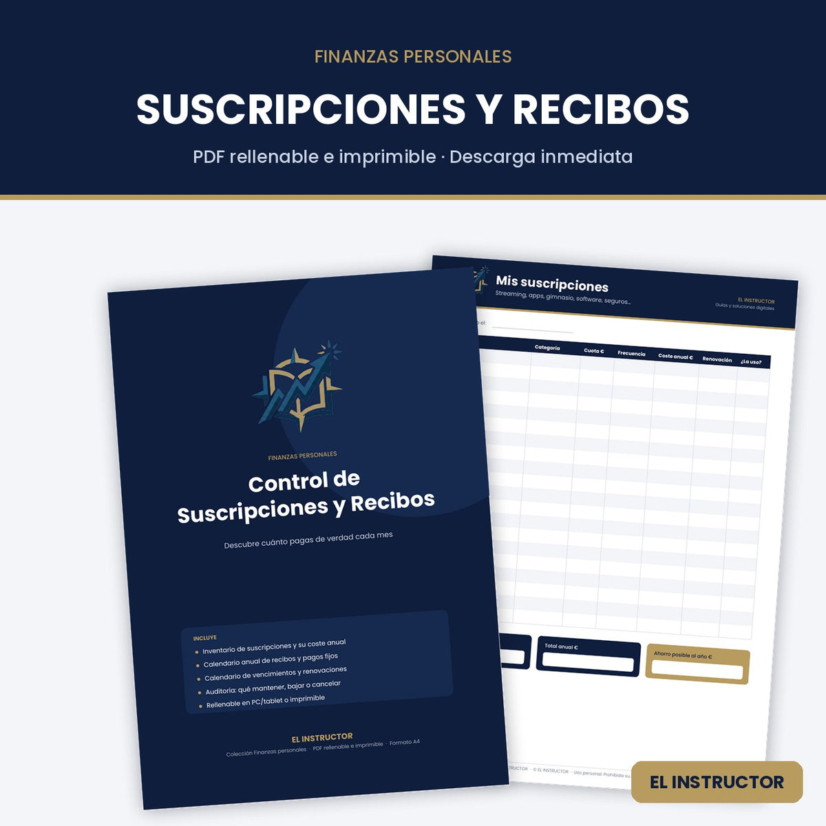 Control de Suscripciones y Recibos – Plantilla PDF Rellenable