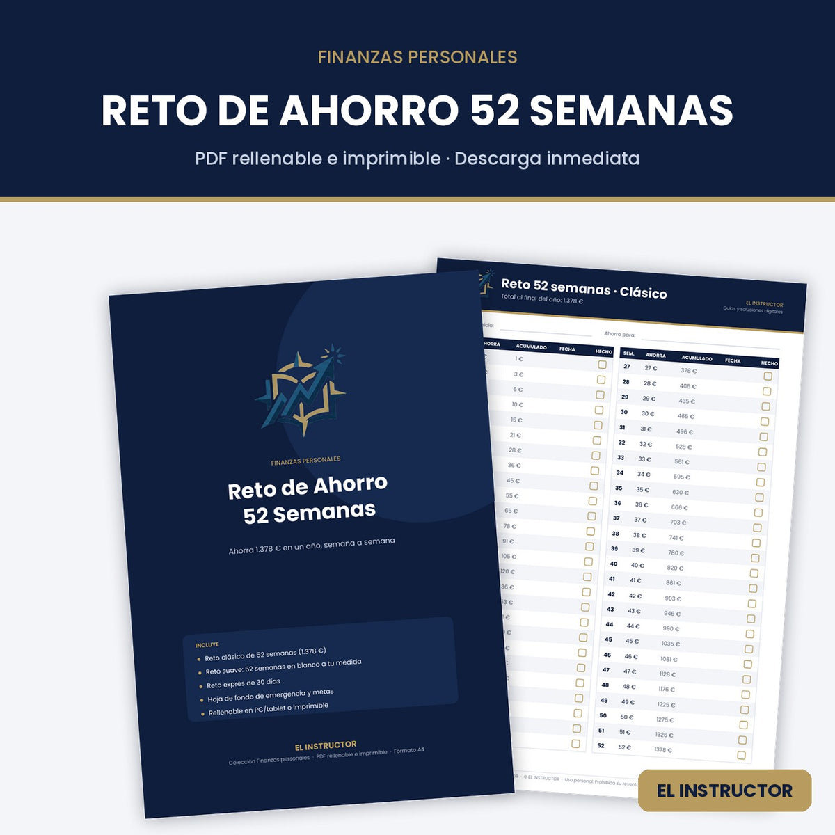 Reto de Ahorro 52 Semanas – Plantilla PDF Rellenable